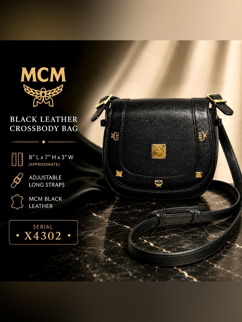 MCM Black Leather Crossbody Bag | Vintage Gold Hardware | Serial X4302